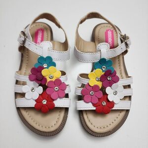 Girls Andrea White & Colorful Flower Floral Sandals Size 10